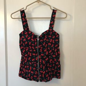 Cherry top with zip up front